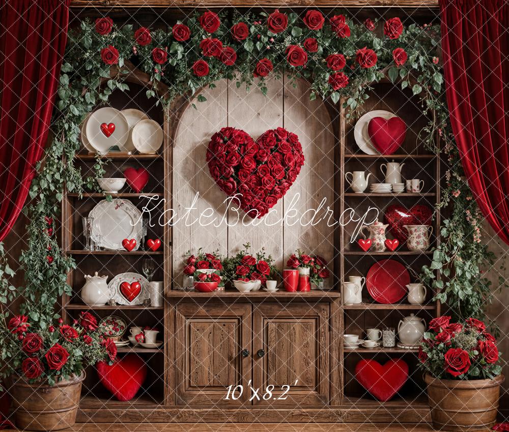 Kate Valentine Heart Roses Cabinet Fleece Backdrop Designed by Emetselch