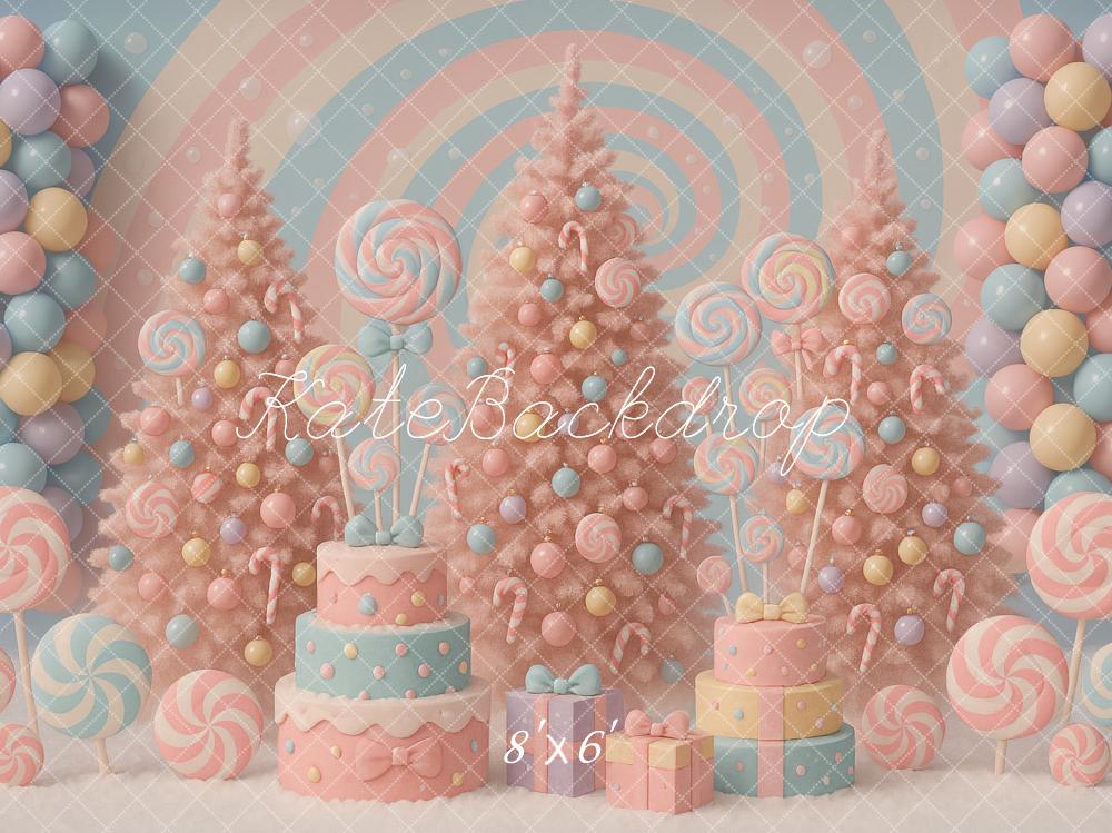 Kate Pink Christmas Trees Lollipops Backdrop Designed by Ashley Paul