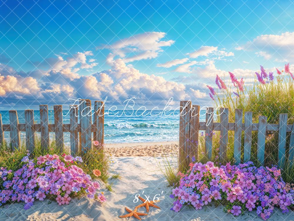 Kate Beach Fence Flowers Fleece Backdrop Designed by Emetselch - Kate Backdrop AU