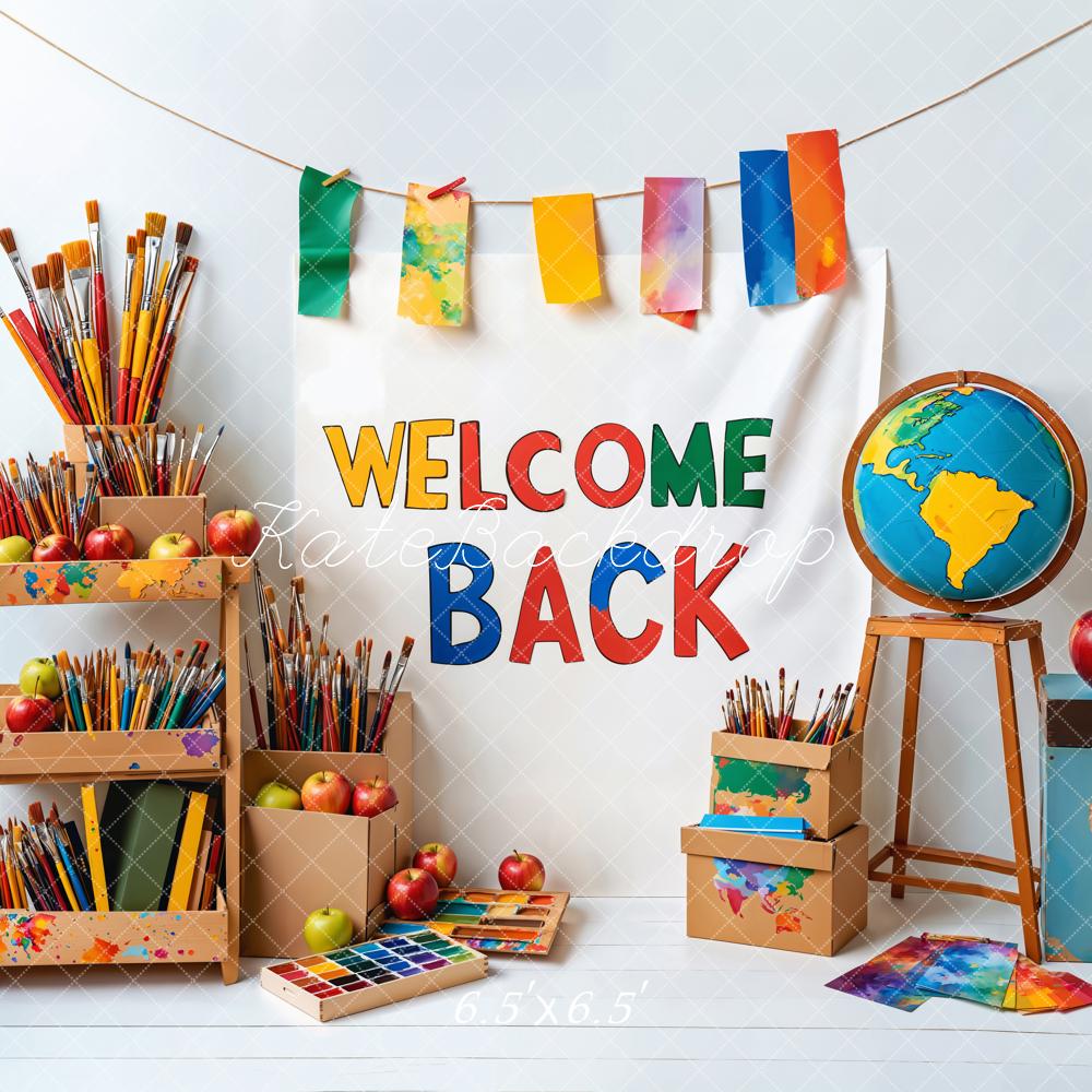 Kate Back to School Art Supplies Globe Banners Backdrop Designed by Emetselch - Kate Backdrop AU