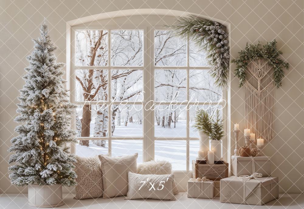 Kate Winter Christmas Tree Window Gifts Backdrop Designed by Emetselch - Kate Backdrop AU