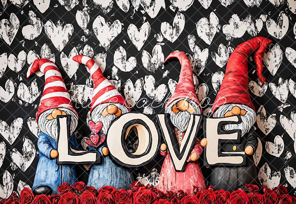 Kate Valentines Gnomes Love Hearts Backdrop Designed by Emetselch