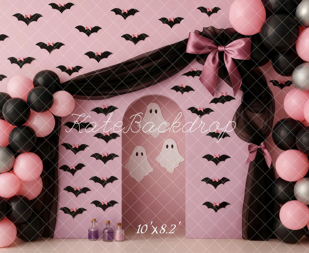 Kate Halloween Pink Bats Ghost Balloons Backdrop Designed by Patty Roberts