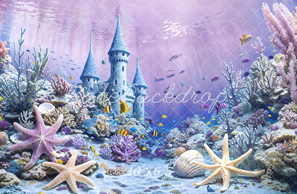 Kate Mermaid Underwater Castle Coral Starfish Backdrop Designed by Emetselch
