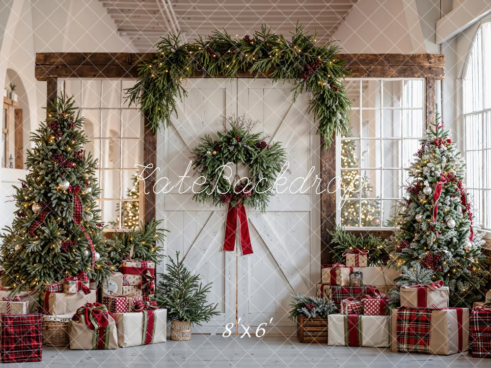 Kate Christmas Barn Door Trees Presents Backdrop Designed by Chain