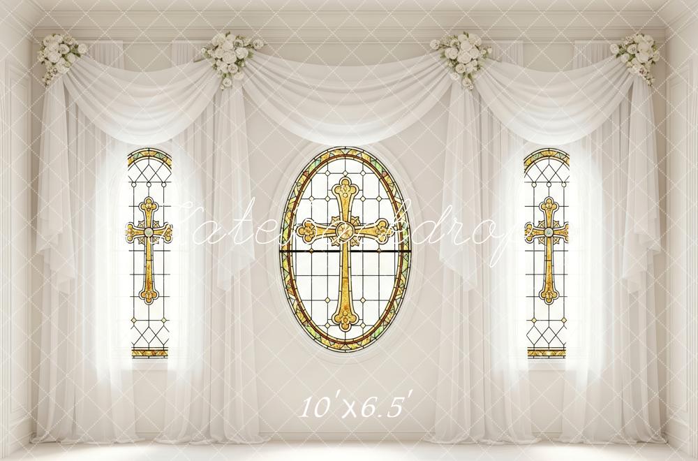 Kate Wedding Stained Glass Cross Fleece Backdrop Designed by Patty Roberts