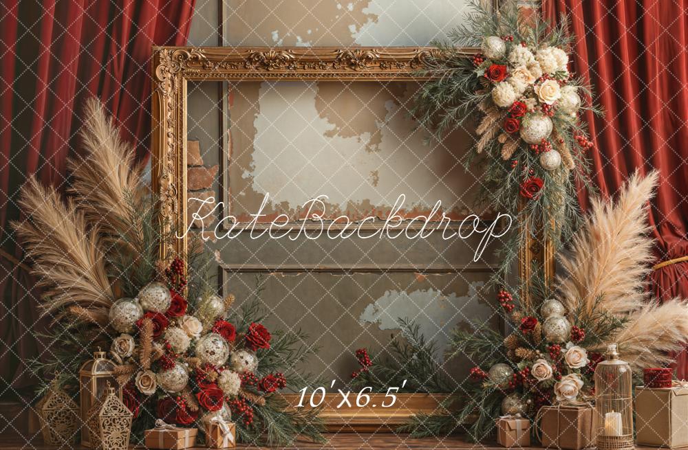 Kate Christmas Pampas Vintage Fleece Backdrop Designed by Emetselch