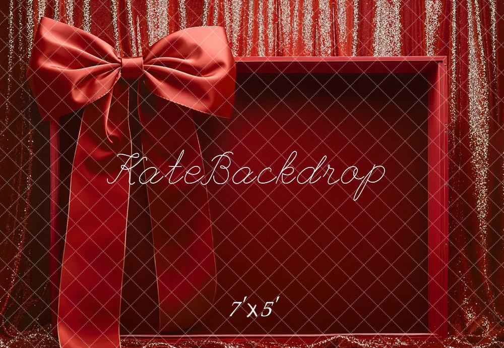Kate Red Box Ribbon Glitter Curtain Backdrop Designed by Emetselch