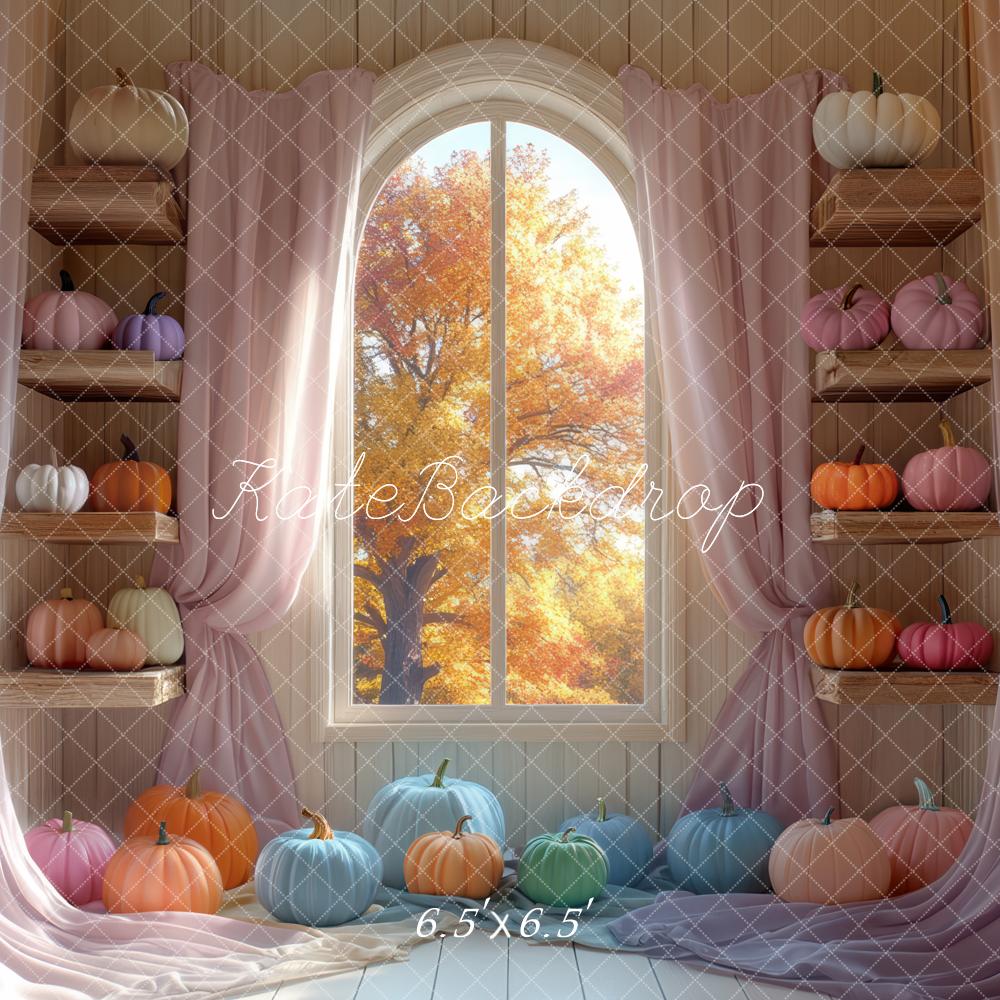 Kate Fall Pumpkins Window Curtains Backdrop Designed by Mini MakeBelieve - Kate Backdrop AU