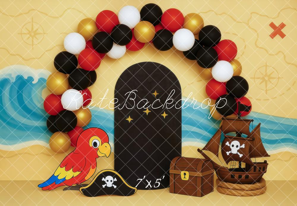 Kate Pirate Ship Treasure Map Parrot Balloons Backdrop Designed by Mini MakeBelieve