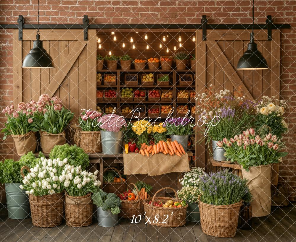 Kate Flower Market Vegetables Baskets Wooden Doors Backdrop Designed by Emetselch