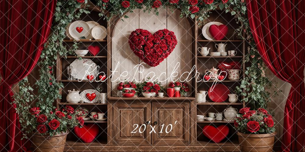 Kate Valentines Heart Red Roses Cabinet Backdrop Designed by Emetselch
