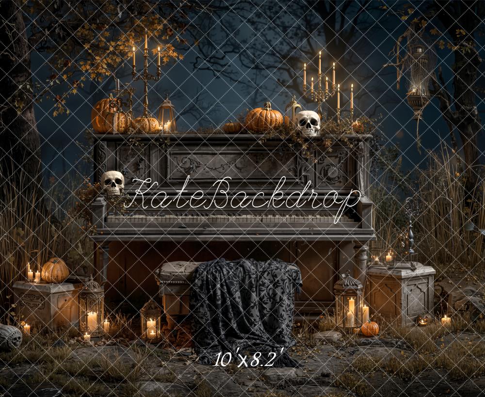 Kate Halloween Piano Skulls Fleece Backdrop Designed by Emetselch