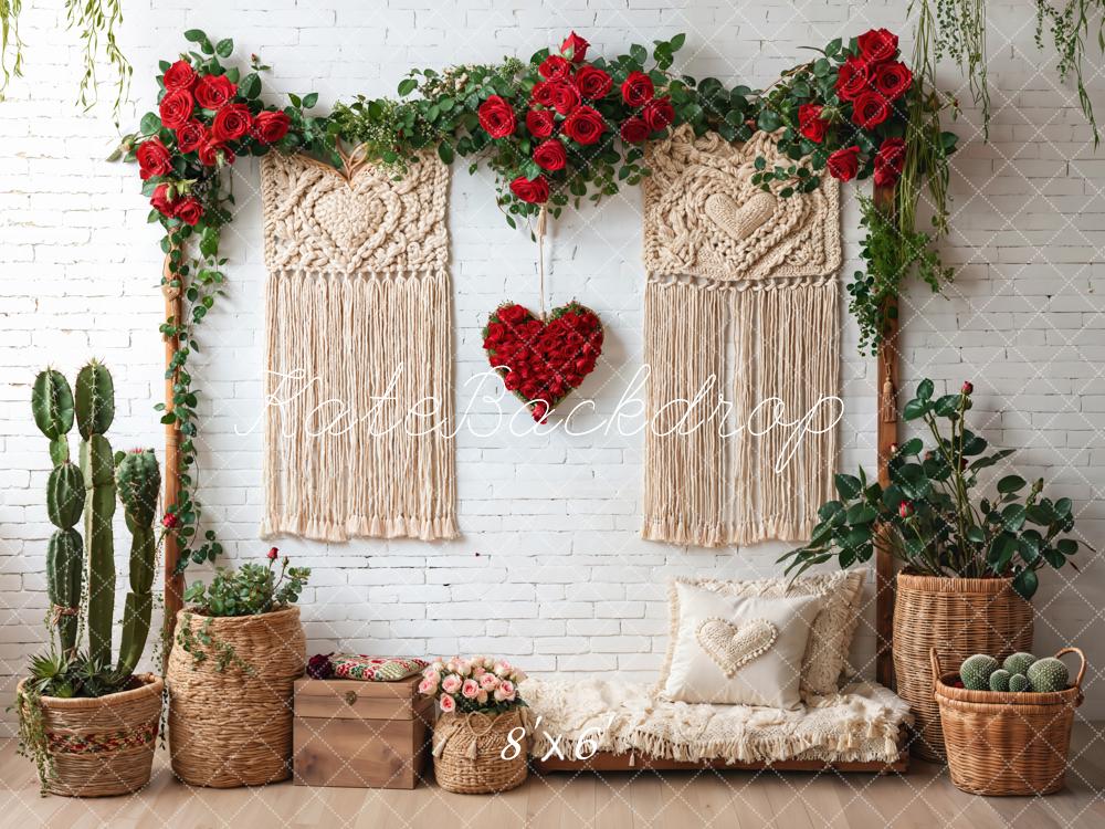 Kate Boho Macrame Red Roses Cactus Backdrop Designed by Emetselch