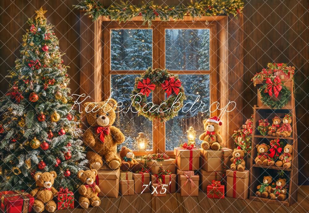 Kate Christmas Tree Teddy Bears Presents Window Backdrop Designed by Emetselch - Kate Backdrop AU