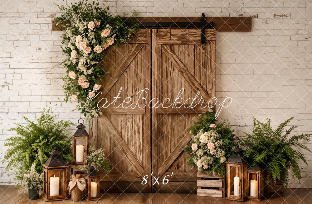 Kate Spring Barn Door Flowers Fleece Backdrop Designed by Emetselch