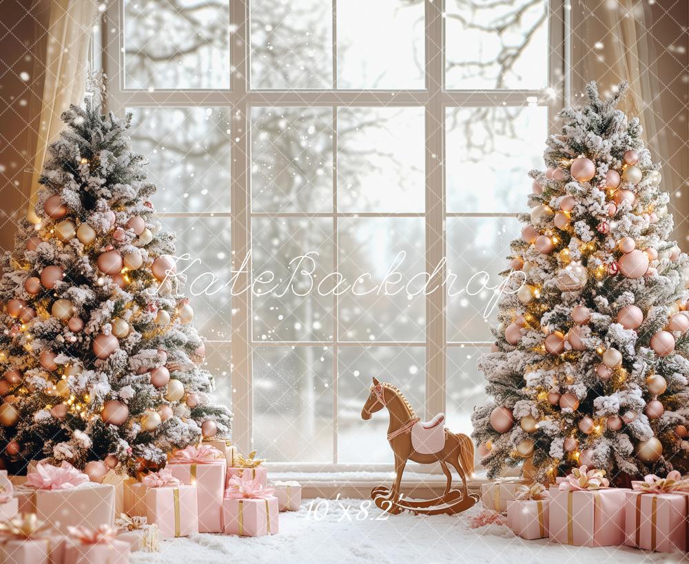Kate Christmas Snowy Trees Rocking Horse Backdrop Designed by Patty Roberts