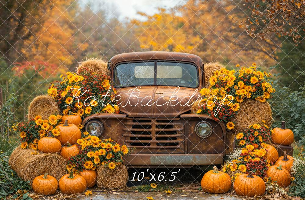 Kate Fall Truck Pumpkins Hay Fleece Backdrop Designed by Emetselch - Kate Backdrop AU