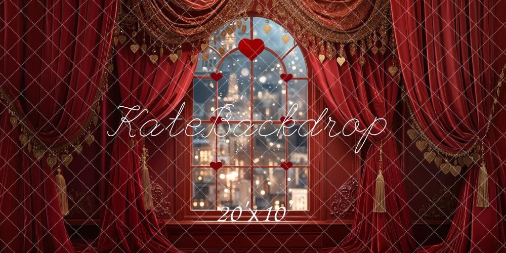 Kate Valentine Red Curtains Heart Window Backdrop Designed by Emetselch