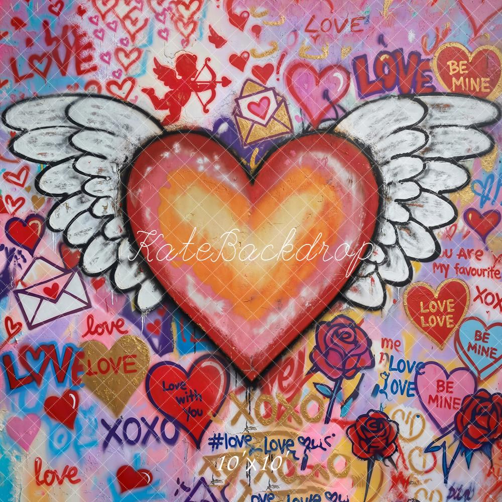 Kate Valentine Heart Wings Graffiti Colorful Backdrop Designed by Chain