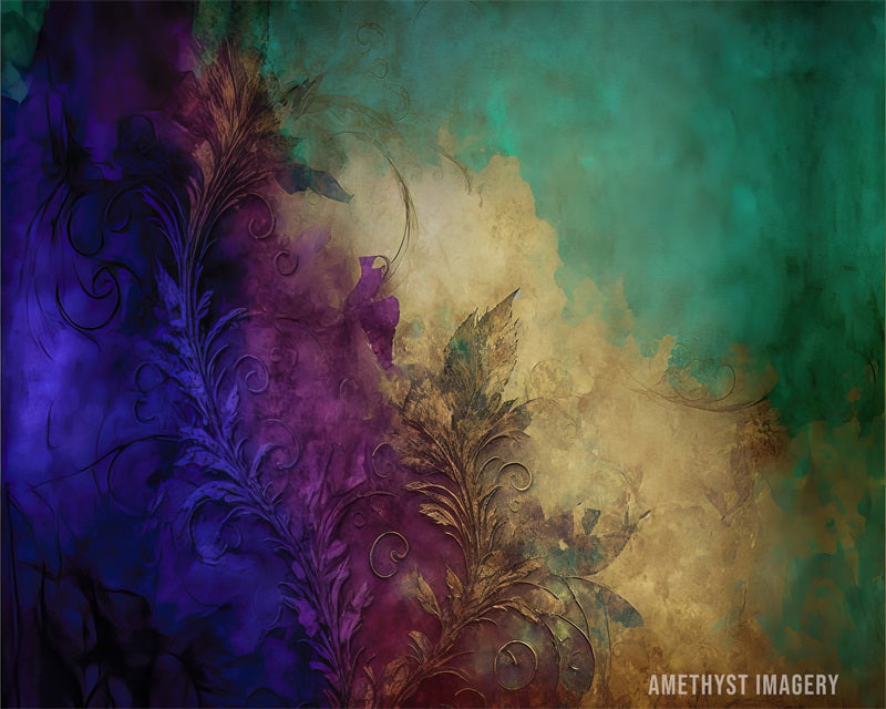 Kate Abstract Masked Ball Green Purple Backdrop Designed by Angela Miller