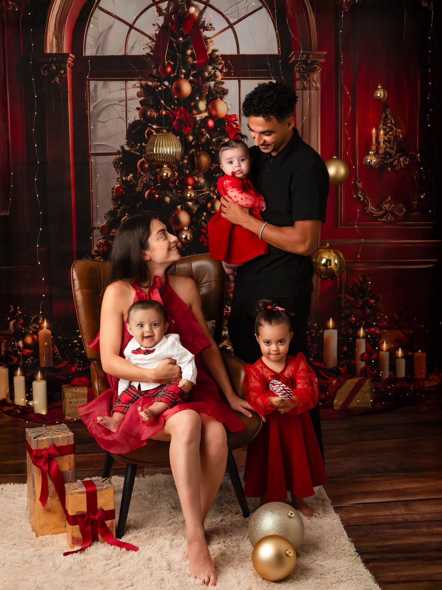 Kate Christmas Tree Red Wall Candlelight Backdrop Designed by Emetselch
