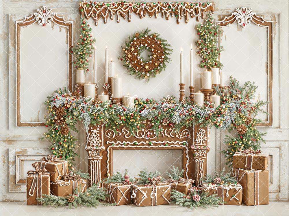 Kate Christmas Gingerbread Fireplace Fleece Backdrop Designed by Emetselch