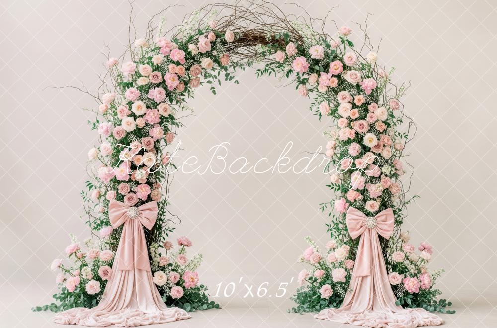 Kate Flower Arch Pink Bow Wedding Backdrop Designed by Patty Roberts
