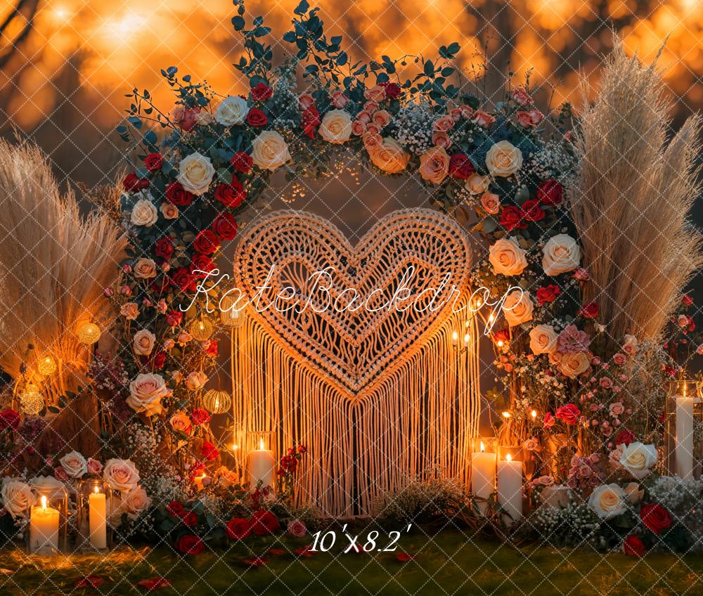 Kate Flower Arch Heart Pampas Candlelight Fleece Backdrop Designed by Emetselch