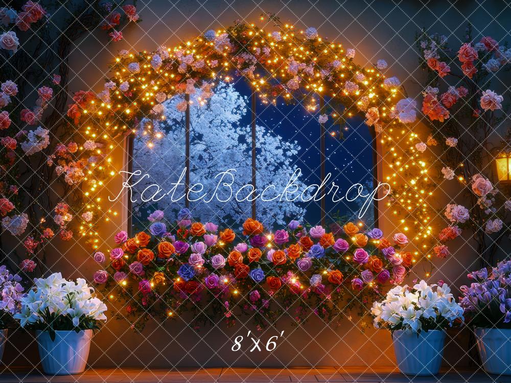 Kate Flower Arch Lights Window Night Backdrop Designed by Mini MakeBelieve - Kate Backdrop AU