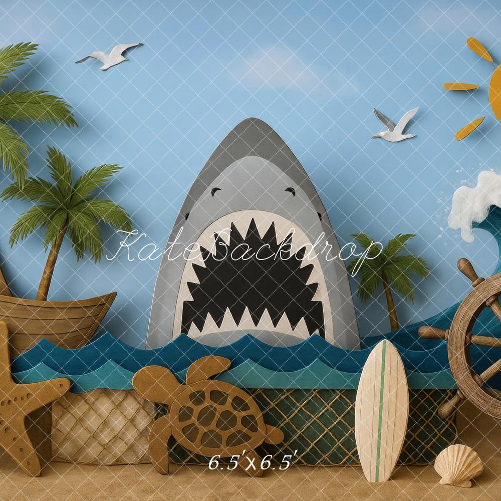 Kate Summer Shark Sea Wave Backdrop Designed by Mini MakeBelieve