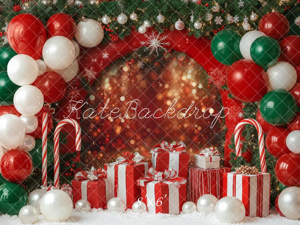 Kate Red Christmas Presents Balloons Bokeh Fleece Backdrop Designed by Emetselch