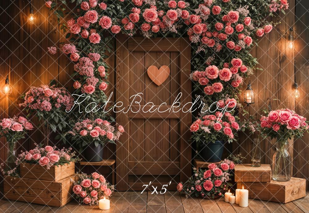 Kate Pink Roses Wooden Door Backdrop Designed by Emetselch