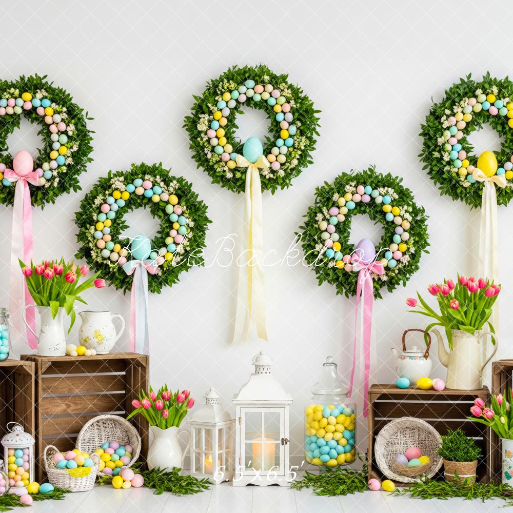 Kate Easter Wreaths Eggs Tulips Backdrop Designed by Patty Roberts