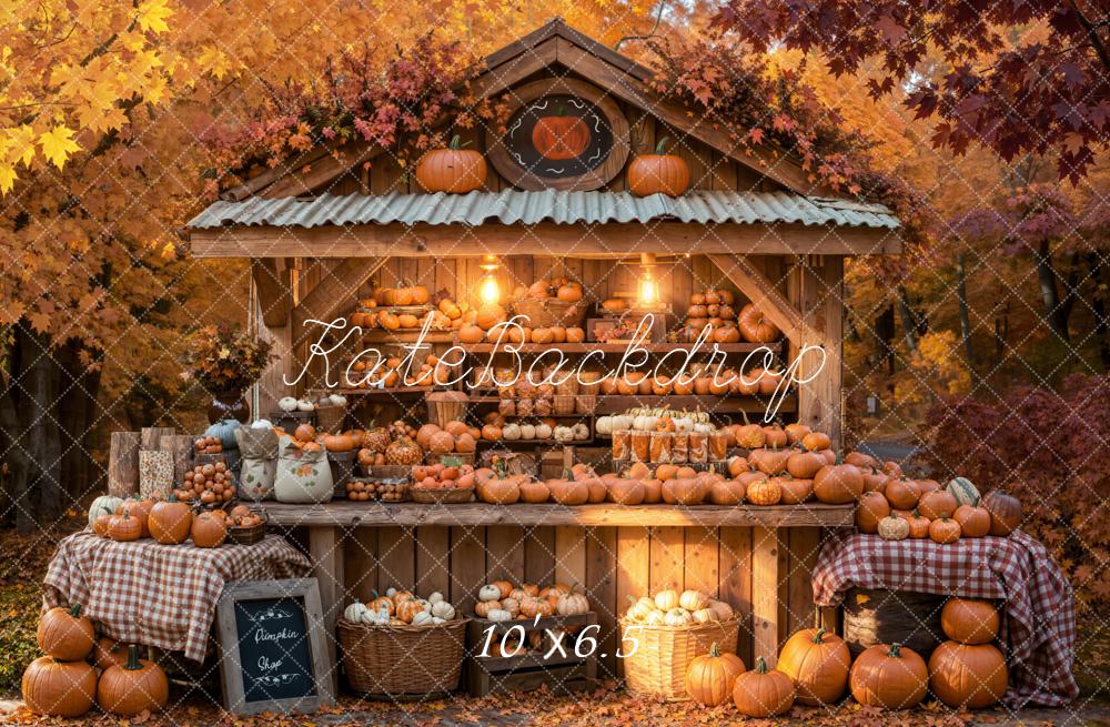 Kate Fall Pumpkin Stand Autumn Trees Fleece Backdrop Designed by Emetselch