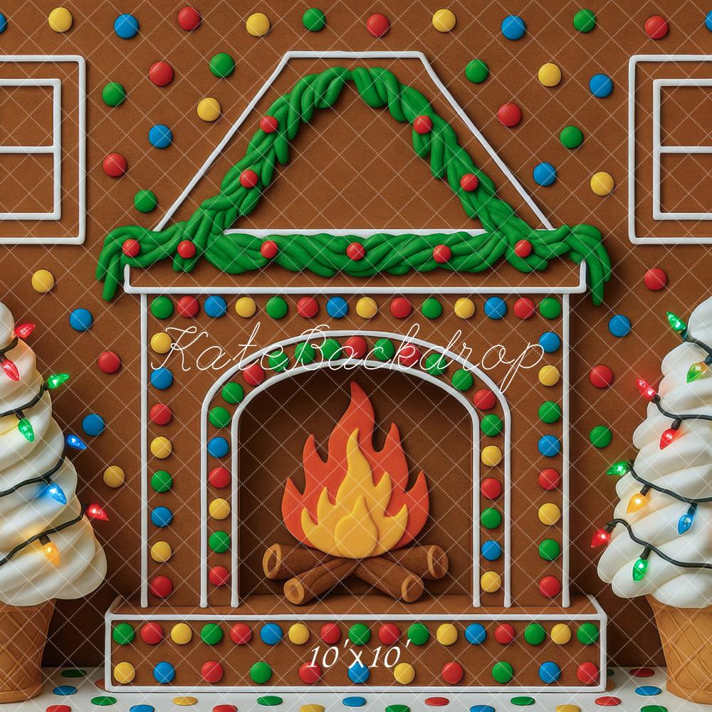 Kate Christmas Gingerbread Fireplace Backdrop Designed by Mini MakeBelieve