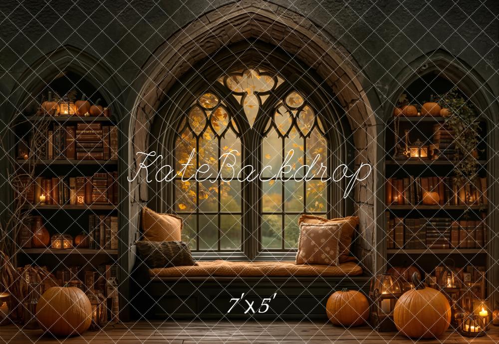 Kate Halloween Pumpkins Window Bookshelves Backdrop Designed by Emetselch