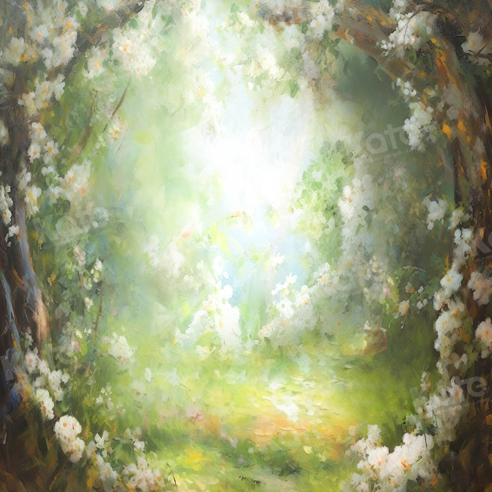 Kate Fine Art Blossoming Flowers Green Backdrop Designed by GQ