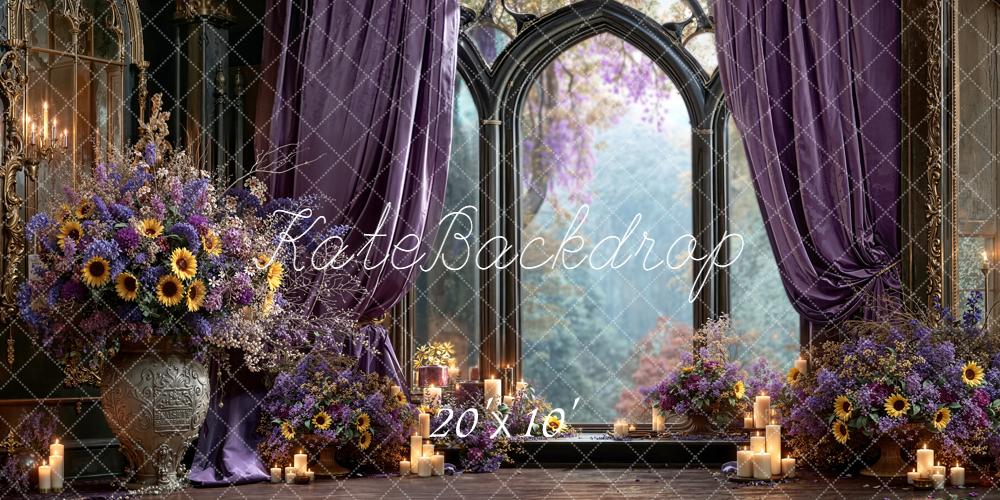Kate Gothic Window Purple Flowers Candles Backdrop Designed by Emetselch