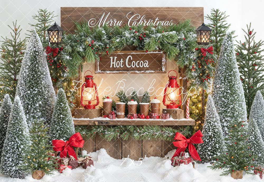 Kate Christmas Hot Cocoa Stand Snowy Trees Backdrop Designed by Emetselch - Kate Backdrop AU