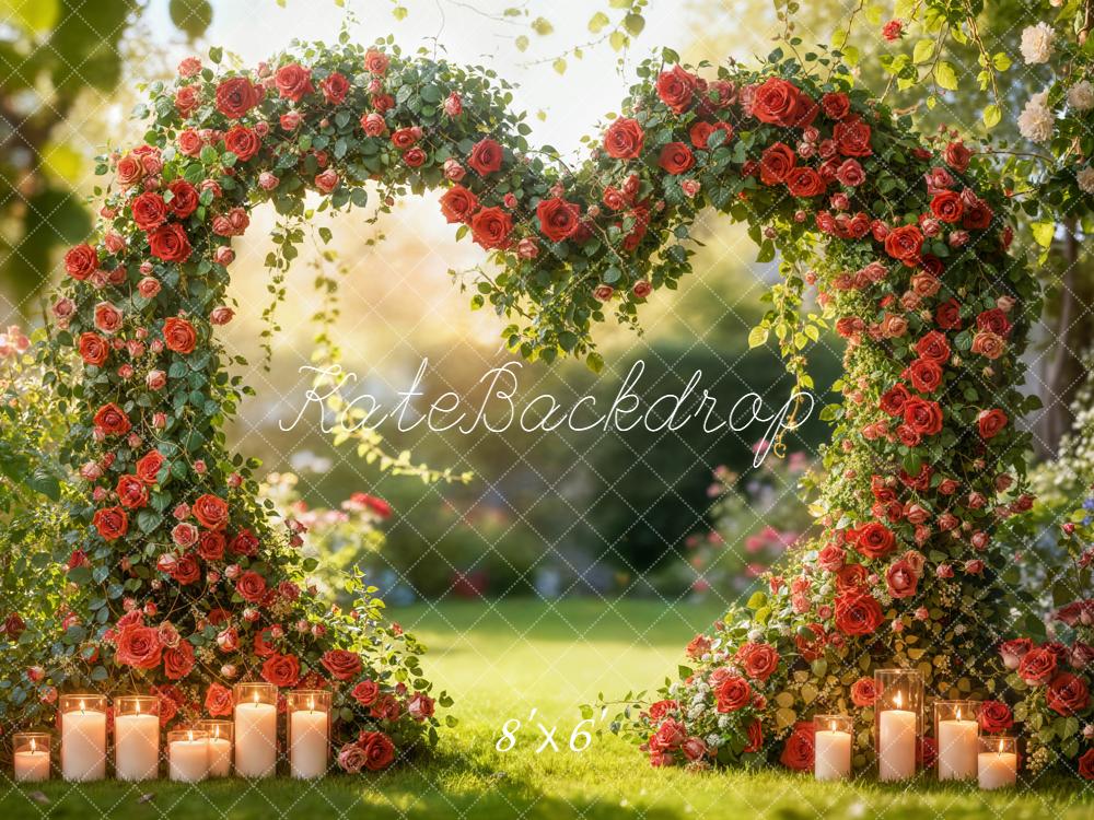Kate Flower Arch Heart Shape Red Roses Candles Backdrop Designed by Emetselch