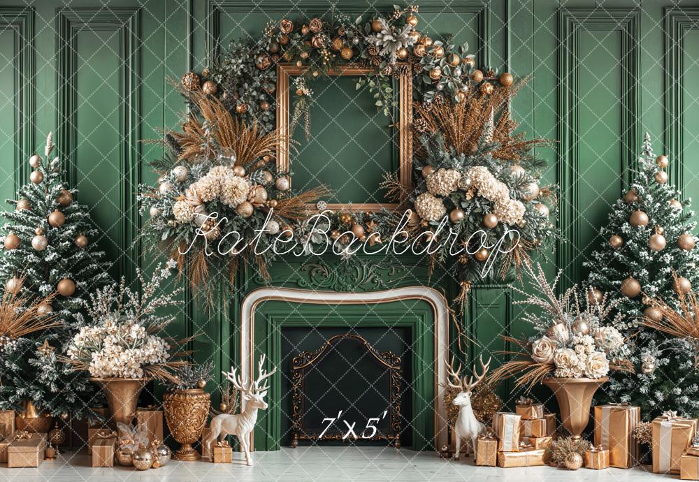 Kate Christmas Green Fireplace Backdrop Designed by Emetselch - Kate Backdrop AU