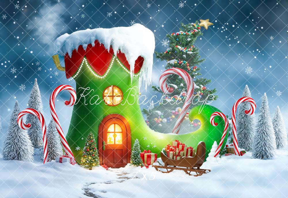 Kate Elf Shoe House Christmas Tree Backdrop Designed by Emetselch