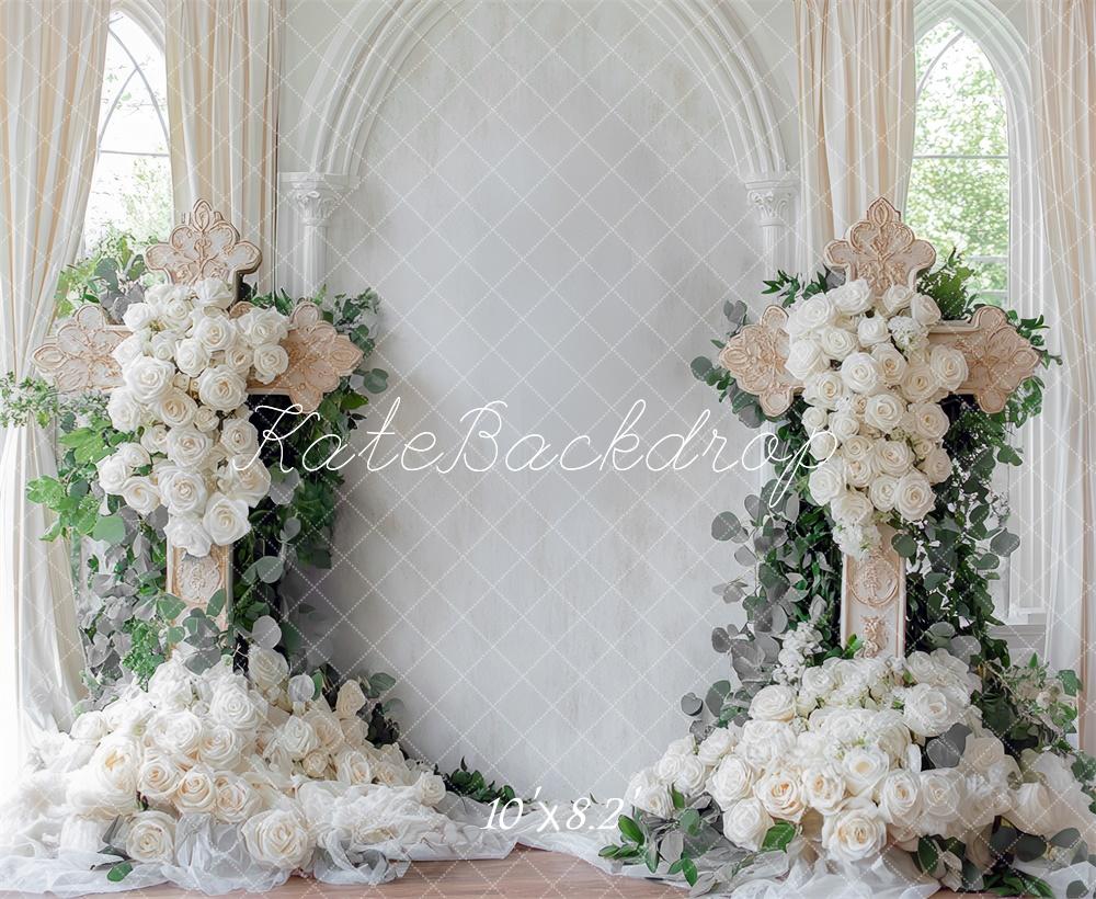 Kate Wedding Cross White Roses Floral Backdrop Designed by Mini MakeBelieve - Kate Backdrop AU