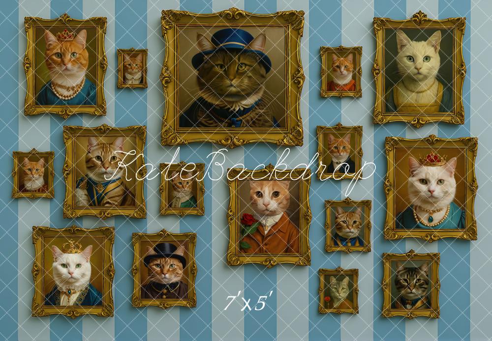 Kate Cats Paintings Blue Stripes Backdrop Designed by Mini MakeBelieve