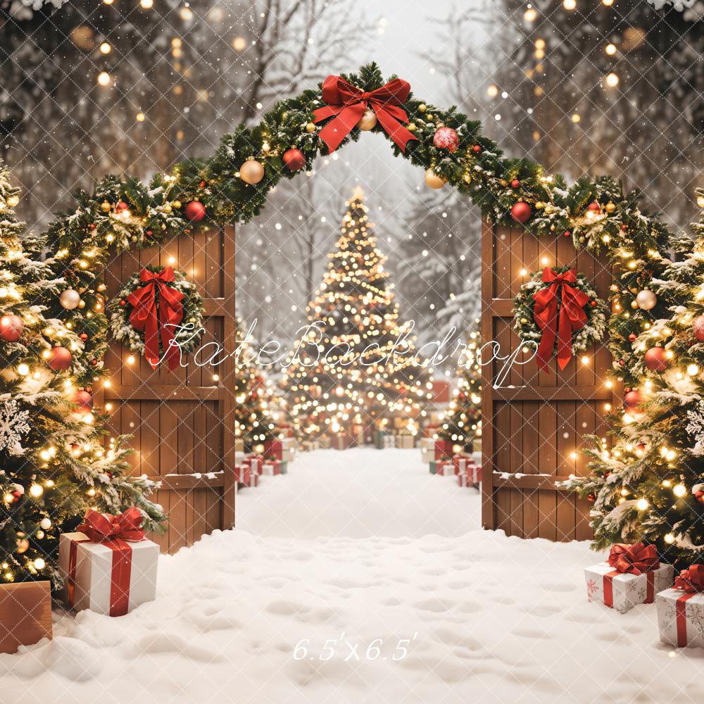 Kate Christmas Tree Snowy Gate Backdrop Designed by Emetselch - Kate Backdrop AU