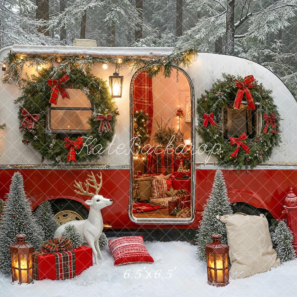 Kate Christmas Caravan Reindeer Forest Backdrop Designed by Emetselch