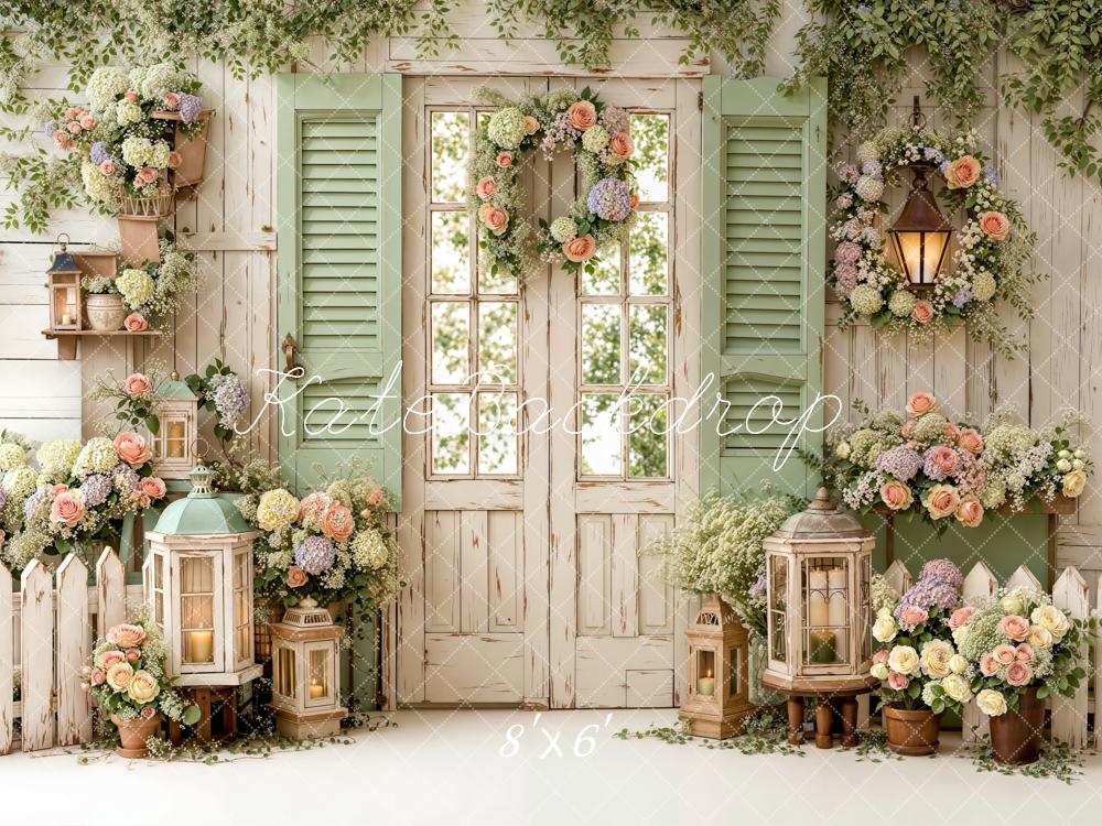 Kate Rustic Green Door Flower Spring Backdrop Designed by Emetselch