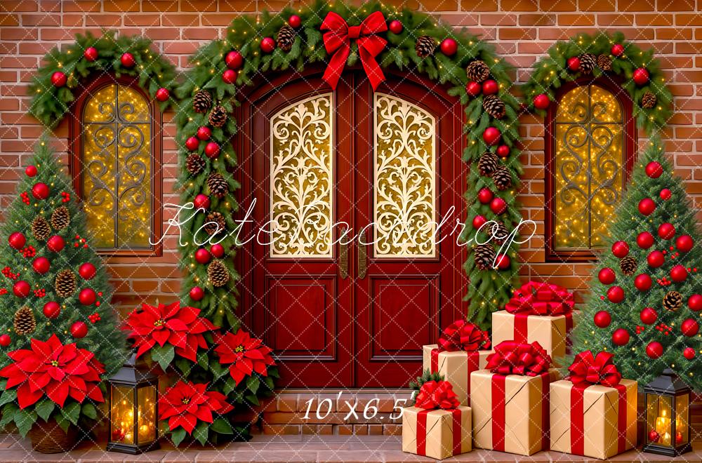 Kate Christmas Red Door Garland Presents Backdrop Designed by Mini MakeBelieve - Kate Backdrop AU
