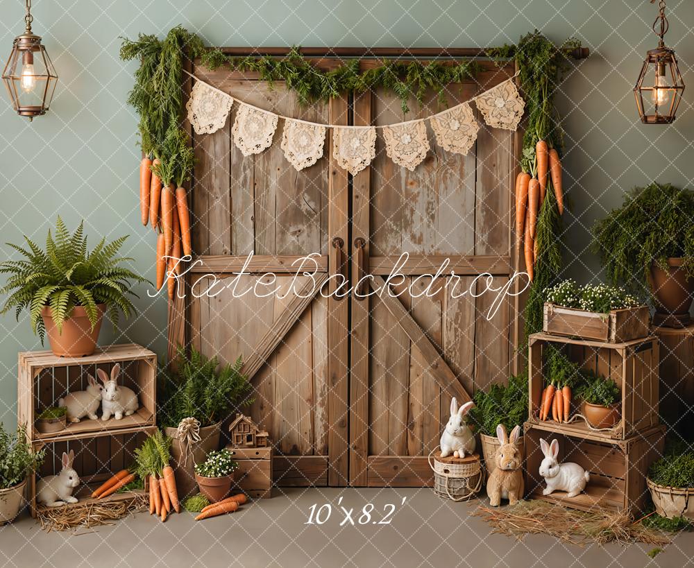 Kate Easter Bunny Barn Carrots Greenery Fleece Backdrop Designed by Emetselch
